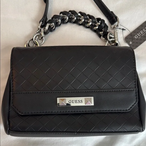GUESS Black Woven Women's Bag NWT vegan leather - Picture 4 of 7